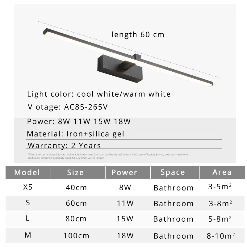 Led Bathroom Mirror Light Wall Lamps White Black LED Flat Lamp Modern Indoor Wall Lamp Bathroom Light Make Up Mirror