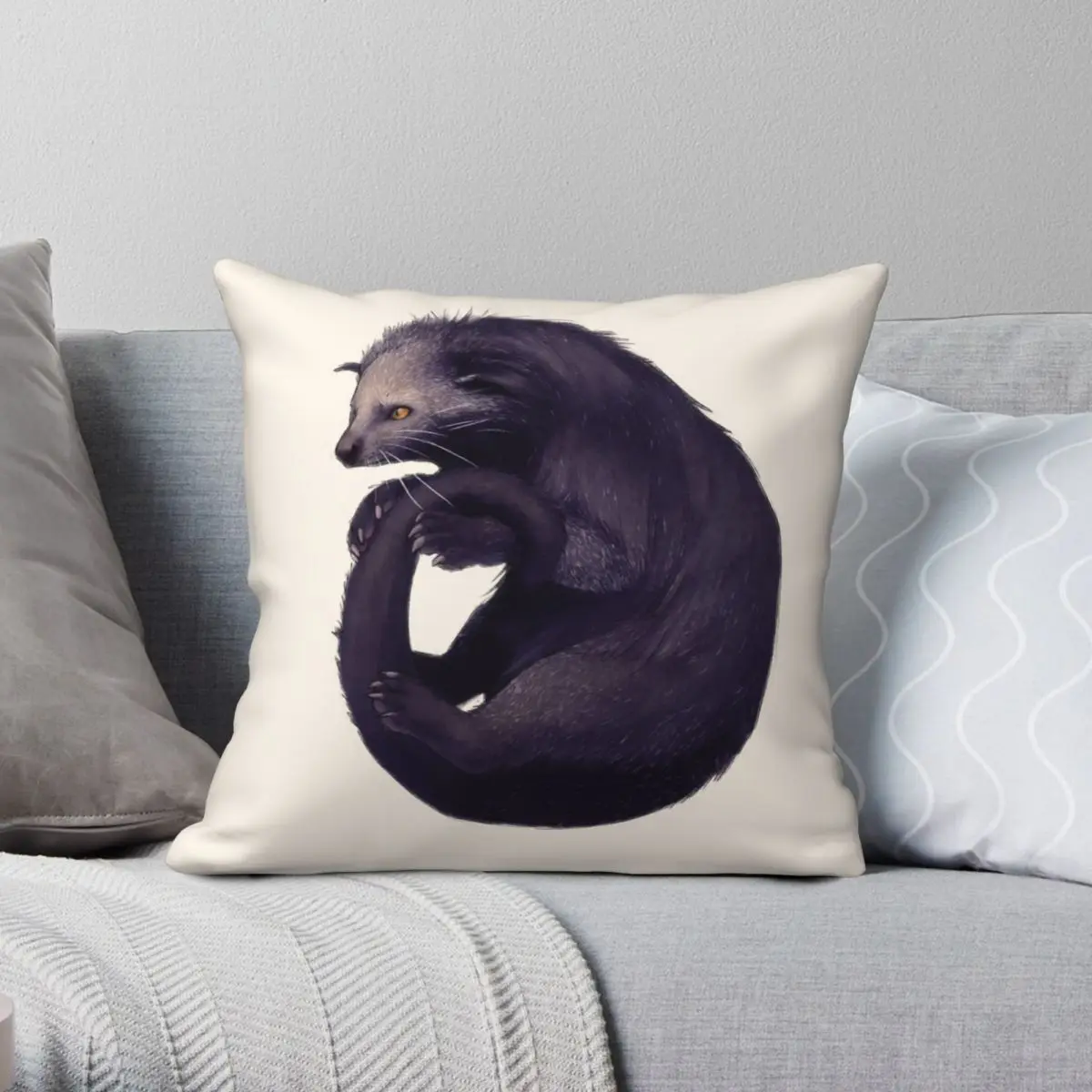 Binturong Square Pillowcase Polyester Linen Velvet Pattern Zip Decor Pillow Case Room Cushion Case