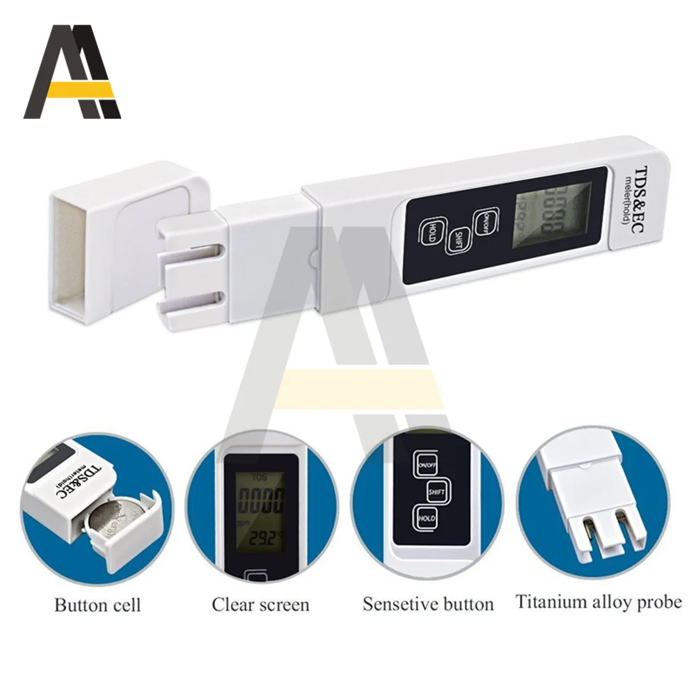 TDS/EC/TEMP Meter Digital Water Tester Digital 0.0-14.0 PH Meter Tester 0-9990ppm TDS&EC LCD Water Purity PPM Aquarium Filter