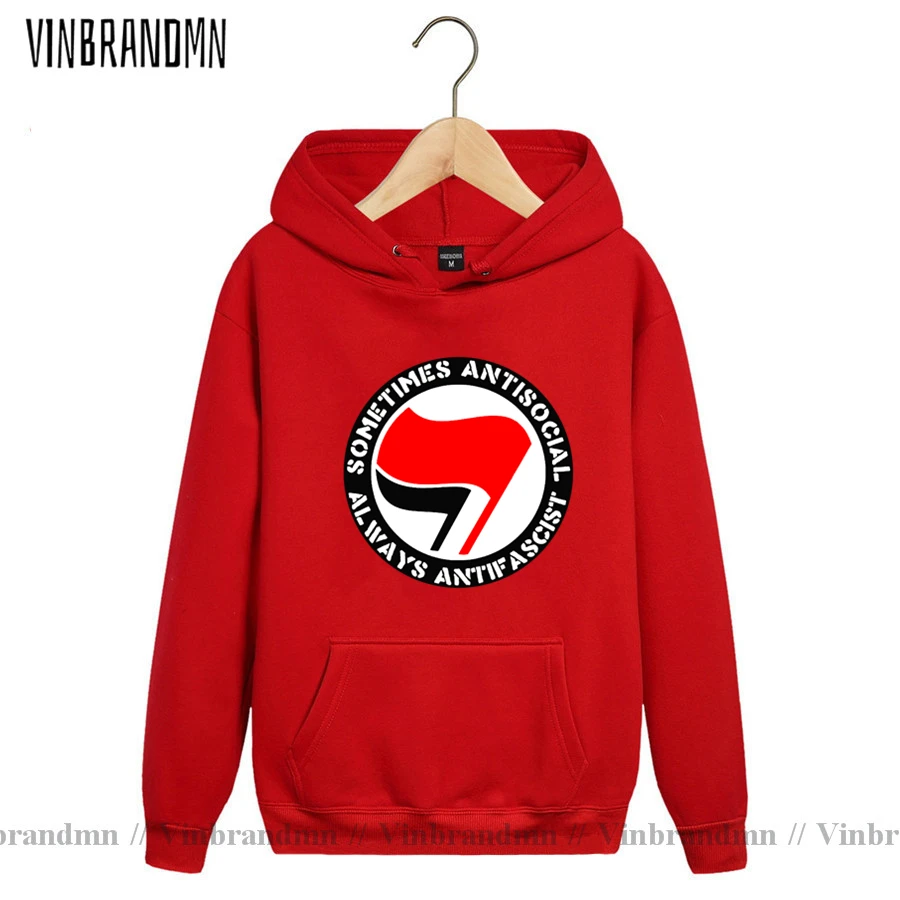 Antifa Symbol Hoodies Sometimes Antisocial Always Antifascist Sweatshirts Antifascism Socialist Leftist Antifa Flag Logo Hoodies