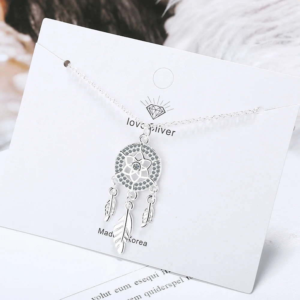 100% 925 Sterling Zilver Dreamcatcher Feather Charm Ketting Hanger Zilveren Dream Catcher Hanger Verklaring Choker Ketting