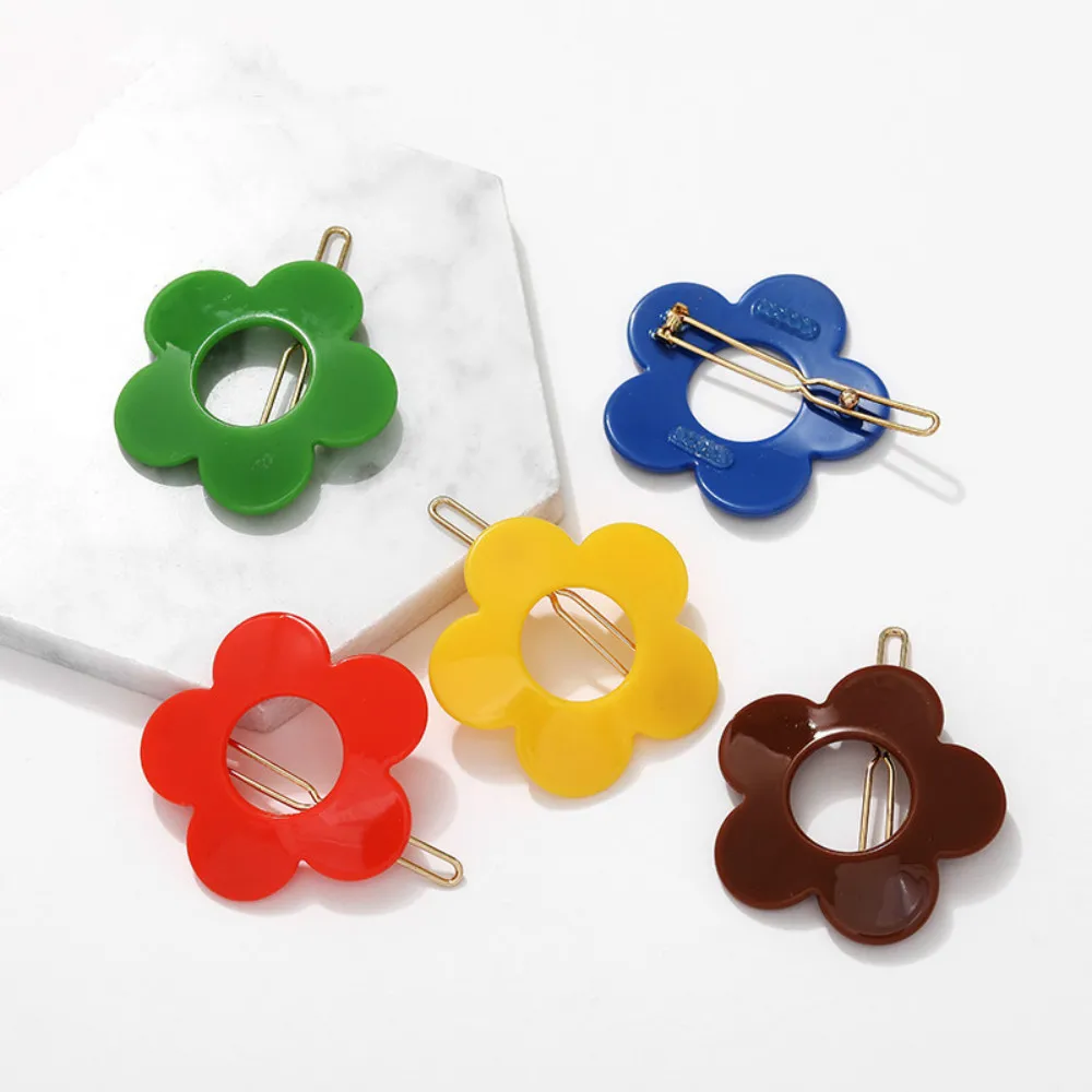 14 Colors Acrylic Flower Shaped Hair Clips Women Hairpin Candy Color Hairgrips Hair Accessories For Kids Girls