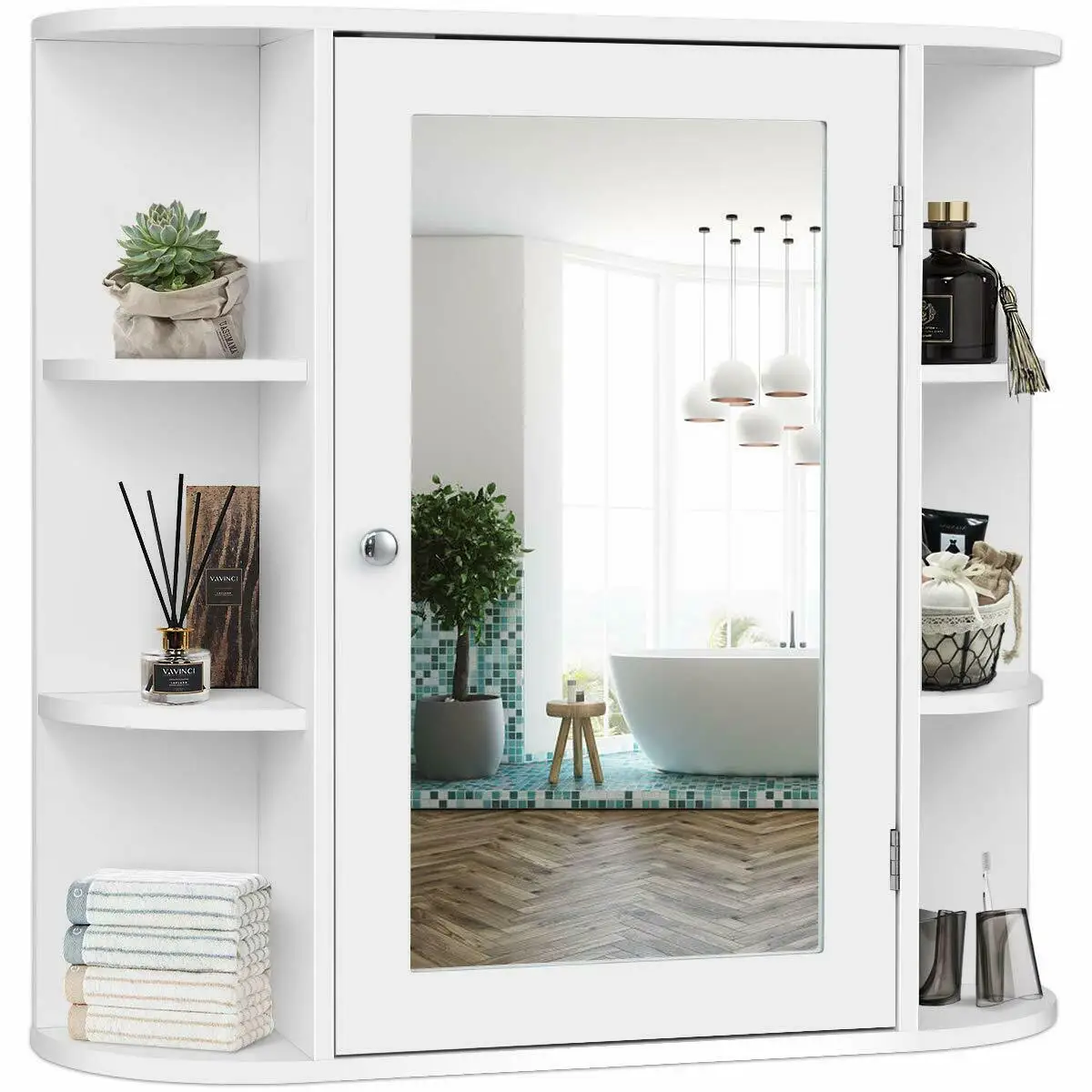 Costway Multipurpose Wall Surface Bathroom Storage Cabinet Mirror White