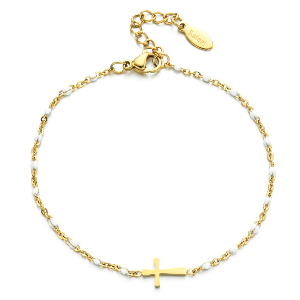 ZMZY Mädchen Boho Dünne Kette Edelstahl Armbänder Für Frauen Gold Farbe Pfirsich Rosa Kreuz Charme Schönes Geschenk – Detail 2