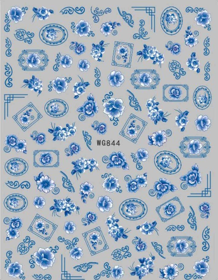 Retro-Blau-Weiß-Porzellan-Design 3D-Nagelaufkleber, Selbstklebende Slider-Aufkleber, Maniküre-Tipps, DIY-Zubehör, 1 Stück – Detail 2