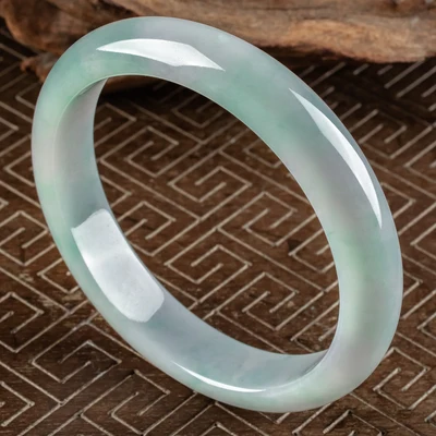 

Zheru Jewelry Natural Burmese Jade 54mm-64mm Light Green Flower Bangle Elegant Princess Jewelry Best Gift