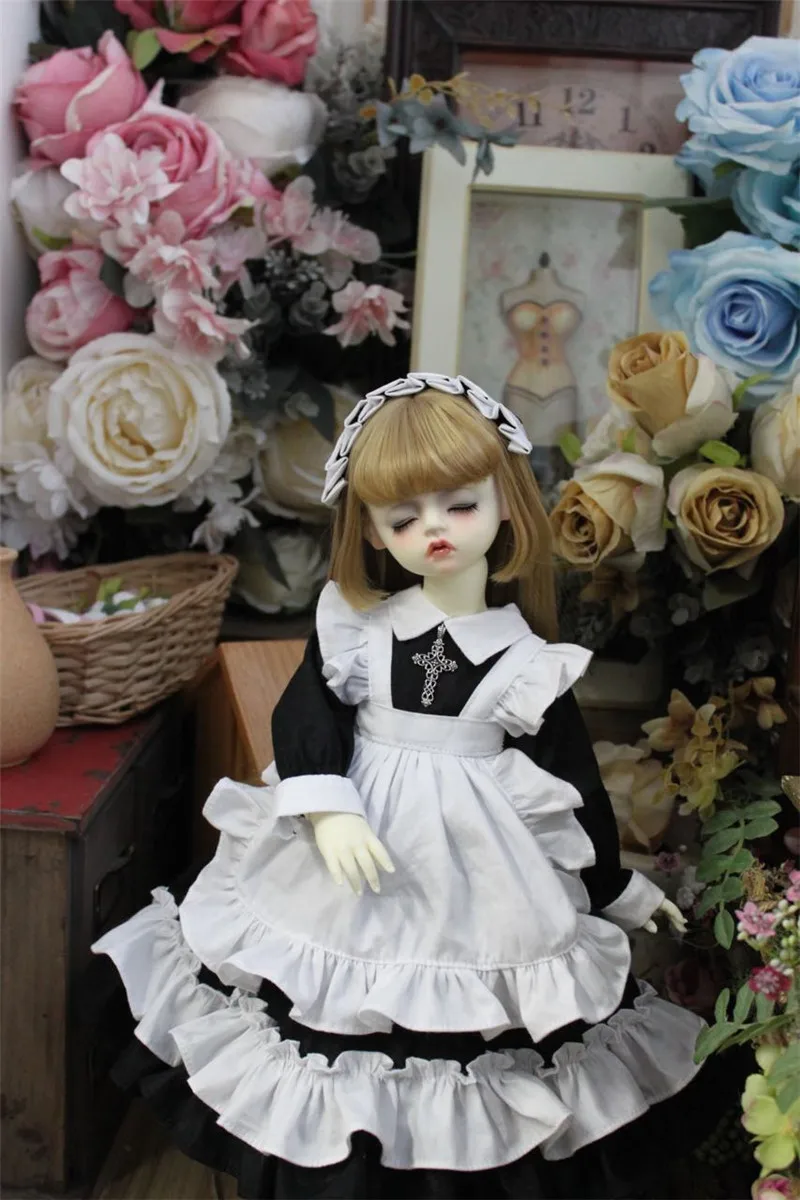 BJD Doll clothes suitable for 1/3 1/4 1/6 Blythes Size White Palace Style Apron Retro Doll Dress Accessories (Skirt + Tiara)