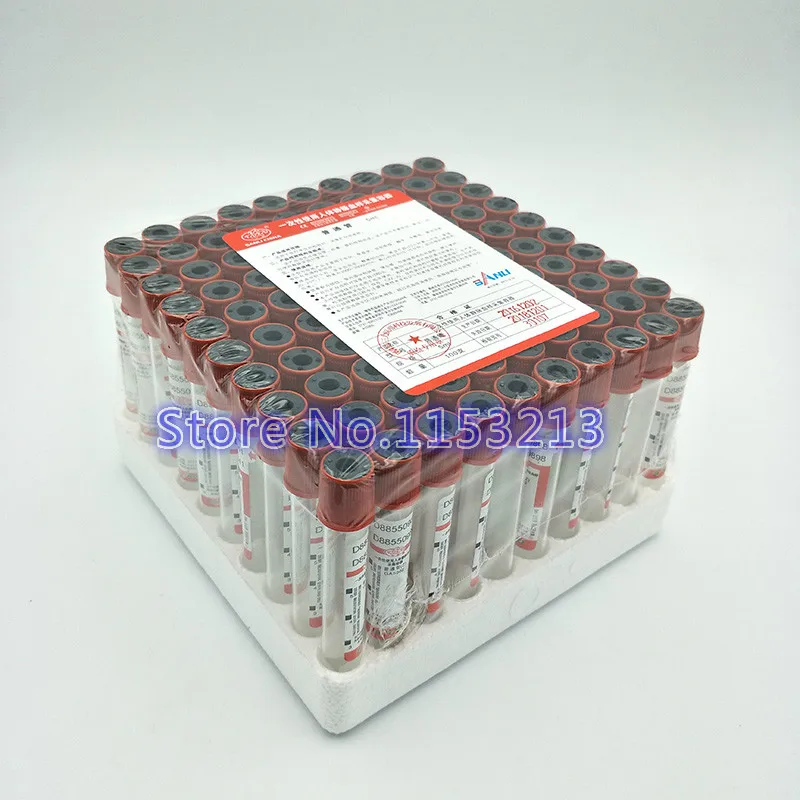 Disposable Sterile Biochemical Vacuum Blood Collection Tube 5ml Empty Vac Tube Vacutainer No Anticoagulant 13*100mm 100 / PK