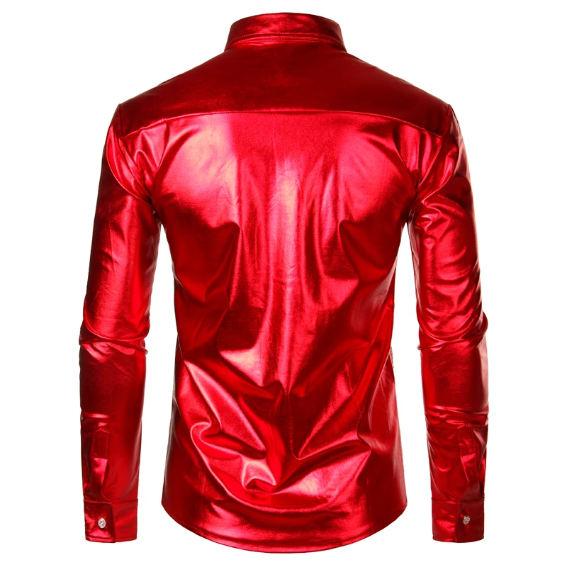 Red Sequin Metallic Patchwork Shirt Men 2023 New 70\'s Disco  Nightclub Sparkle Shirt Mens Halloween Party Stage Prom Costume 2XL