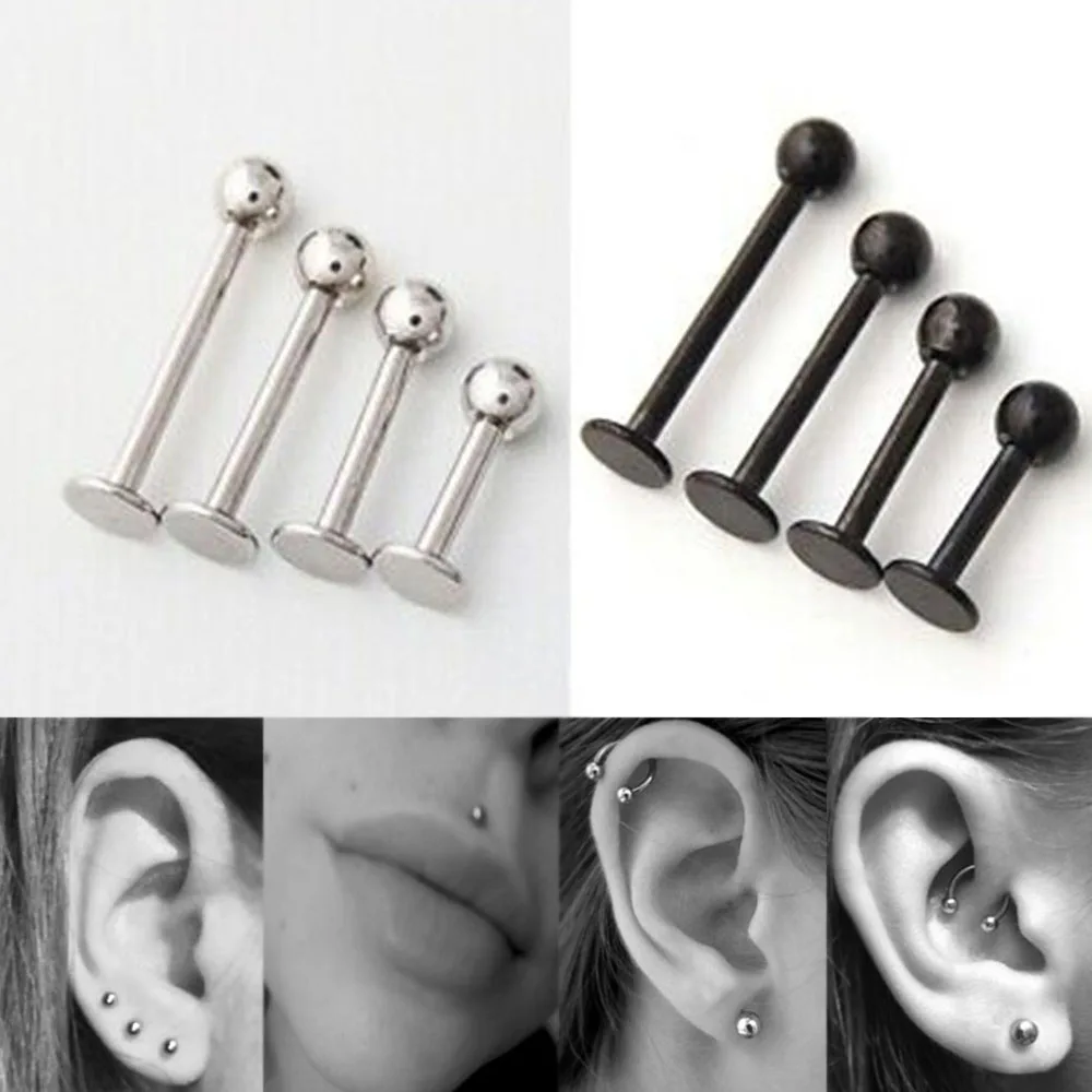 1Pair 6-12mm Tragus Ear Piercing Helix Bar Ball Stainless Steel Labret Lip Bar Rings Stud Cartilage Body Party Jewelry