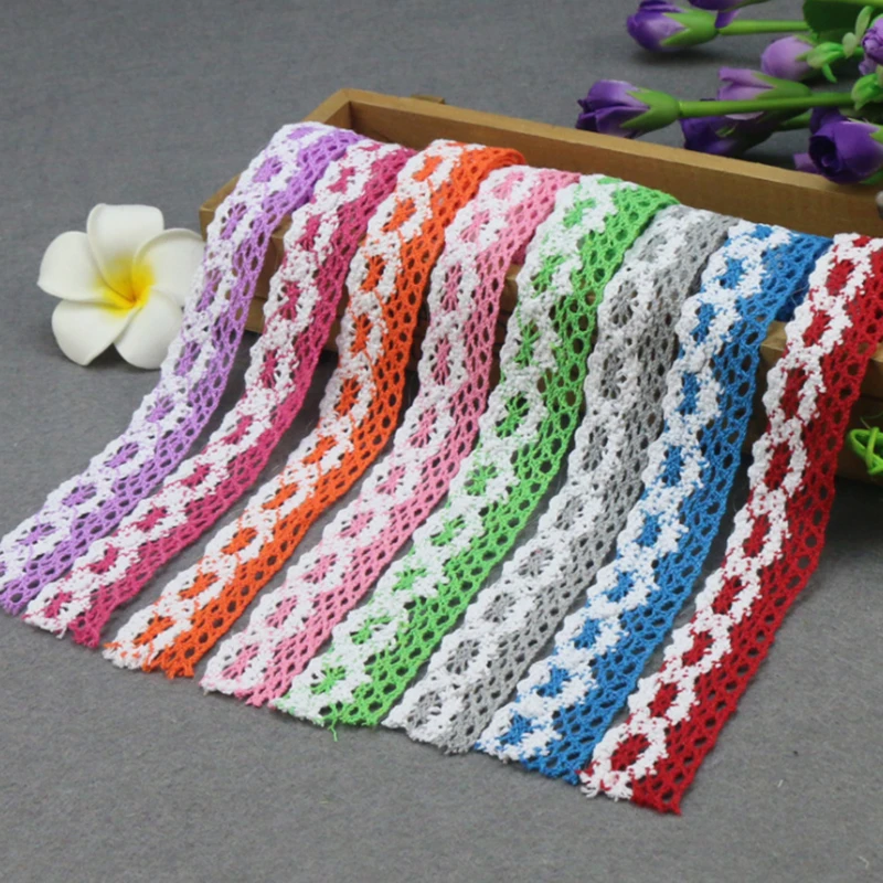 (5 Yards) 4.5M Colorful Sewing Fabric DIY Trim Cotton Crocheted Lace Ribbon Hand garment Accessories DIY Material 2.5cm width