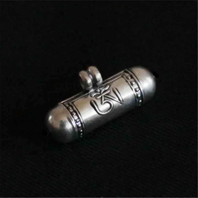 Tibetan OM Buddha Eye Dorje GAU Lovely Prayer Box Mini Cylinder Amulets Lockets 925 Silver T9040