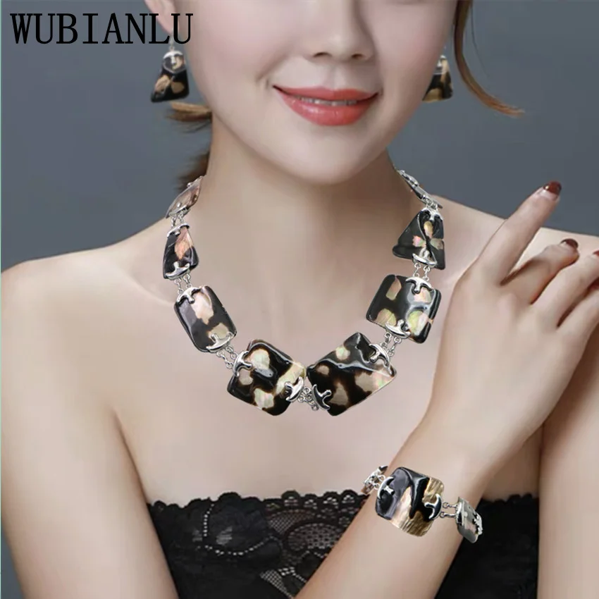 WUBIANLU 2 Style Shell Jewelry Bohemian Necklace Bracelet Earring Geometric Charm Ｗedding Jewelry Set For Women Wholesale