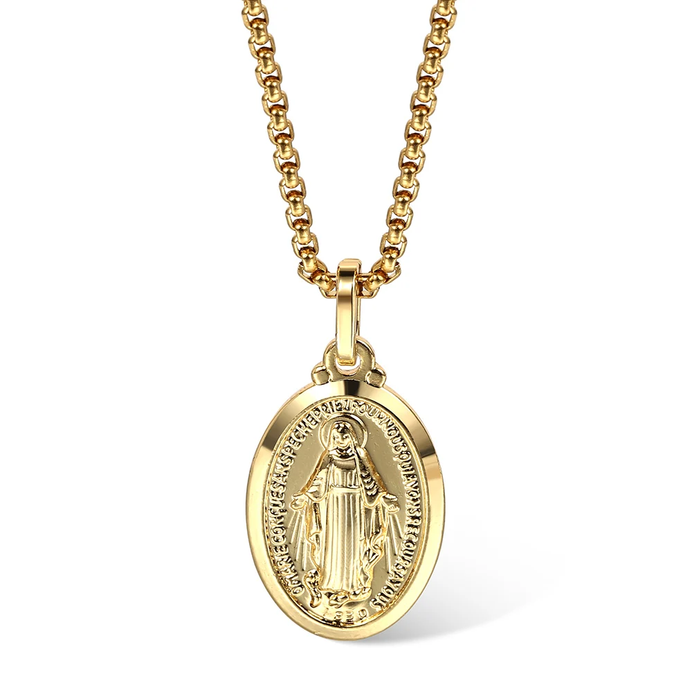 Joyería religiosa, collares con colgantes de la Virgen María para mujeres y hombres, accesorios de moda, cadenas de Color dorado, collar Vintage de moda GP431
