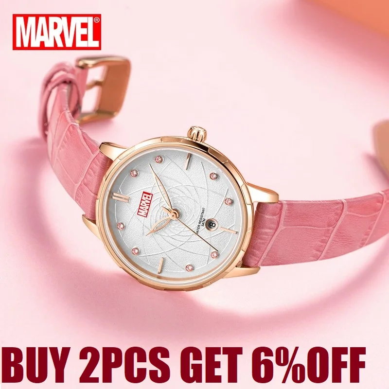 Official Women Stainless Steel Fashion Casual Japan Quartz Wristwatch The Avengers Captain Marvel Youth Lady Girl Elegant