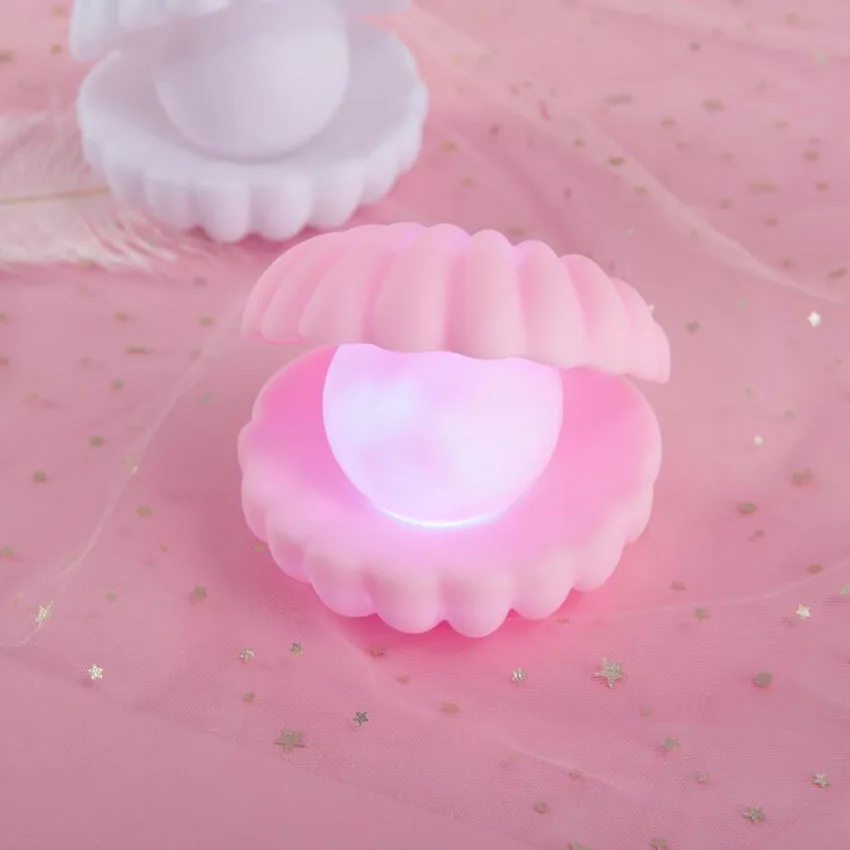 Guscio in vinile perla luce notturna decorazione Desktop creativa ornamenti lampada da notte, Mini camera da letto comodino batteria luci notturne regali