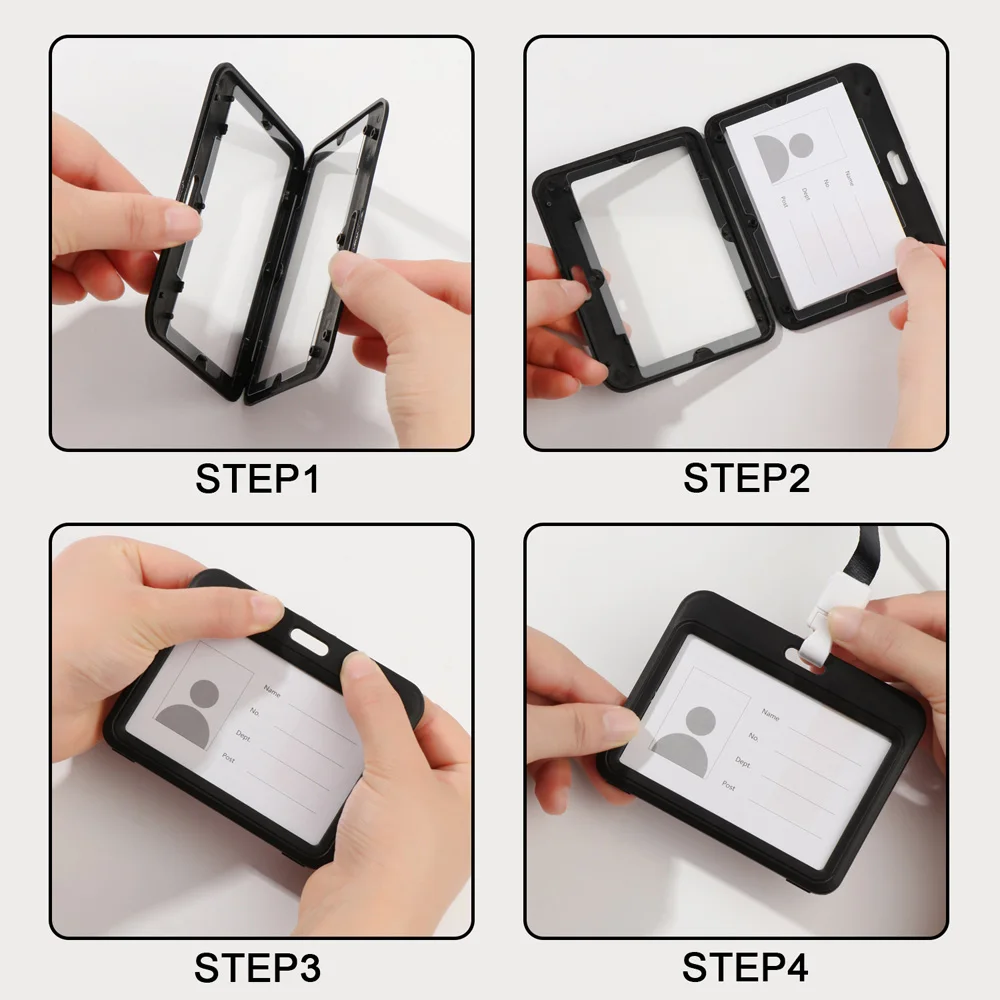 Tarjetero transparente de dos caras con cordón, funda de plástico transversal de estilo Horizontal, tarjetero, Protector de tarjetas
