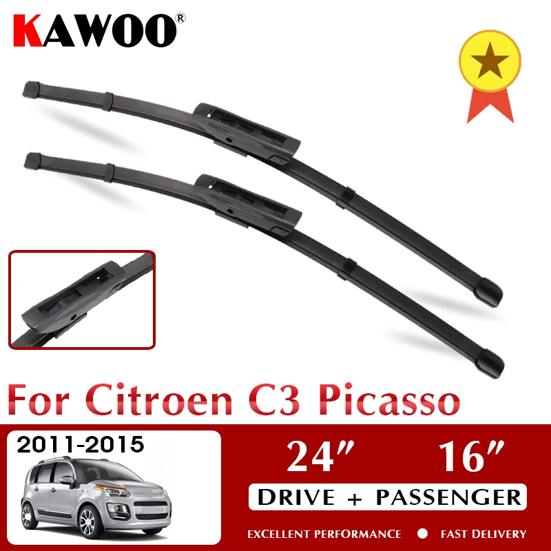 

KAWOO Wiper Car Wiper Blades For Citroen C3 Picasso 2011-2015 Windshield Windscreen Front Window Accessories 24"+16" LHD RHD