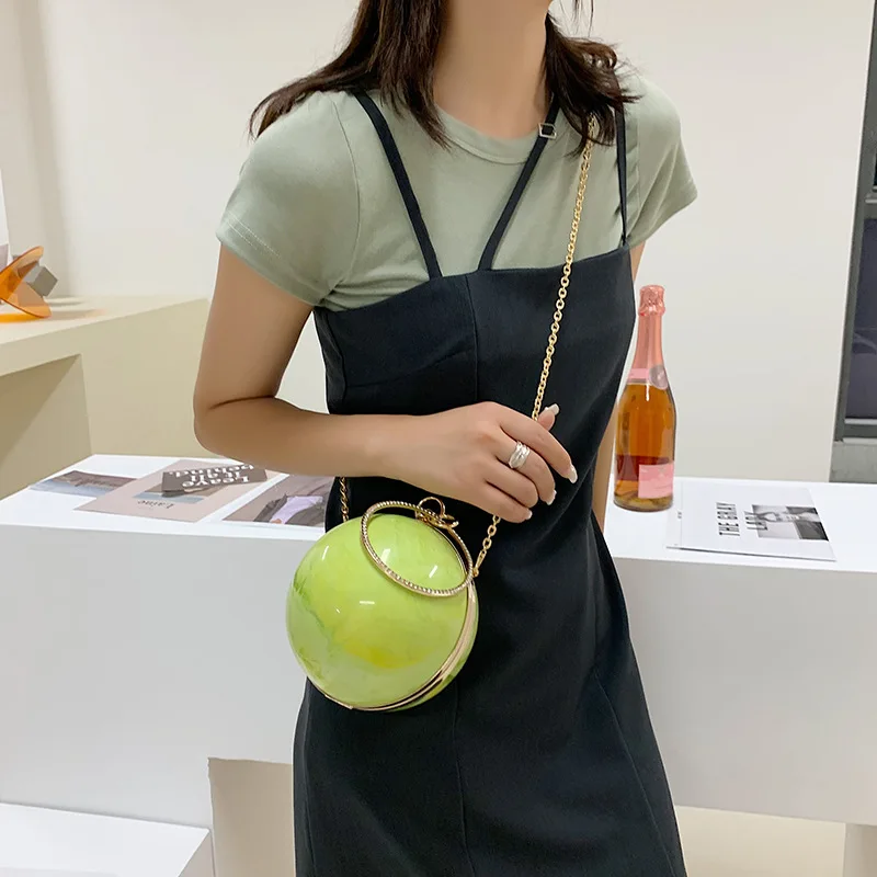 Acrylic Round Ball Shoulder Bag For Women 2021 New Arrive Crossbody Bags With Chain Transparent Evening Clutch PVC Handbags