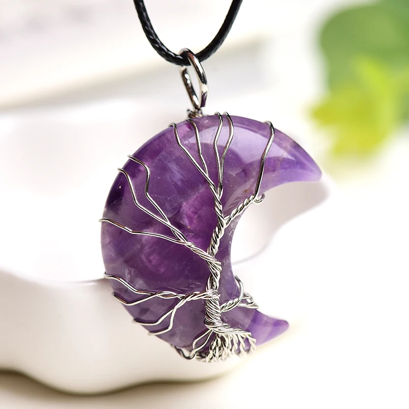 Natural Crystal Moon Pendant Life Moon Shape Reiki Polishing Mineral Stone Healing Jewelry For Men Women DIY Gifts Jewelry