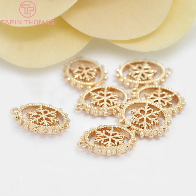 (1621)10PCS 14.5x12MM 24K Champagne Gold Color Plated Brass Oval Snowflake Charms Pendants High Quality Diy Jewelry Accessories