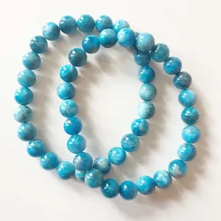 100% Natural Dominican Larimar Bracelet Copper Pectolite Gemstone Beads Energy Stone Stretchable Elastic Relief Yoga Chakra