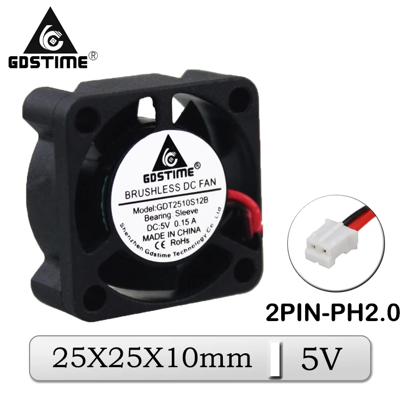 Gdstime 5 sztuk Micro chłodnicy 25x25x10mm 2510 25mm x 10mm 5V DC bezszczotkowy wentylator chłodzący 25x25mm chłodnicy 2P 2.0 2510