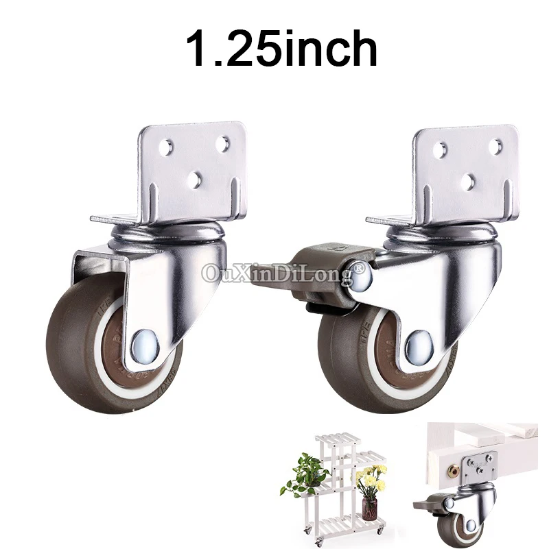 

4PCS 1.25 Inch Furniture Flower Stand Casters Crib Rubber Wheel L Type Swivel Mute Brake Caster Furniture Hardware Fitting GF410