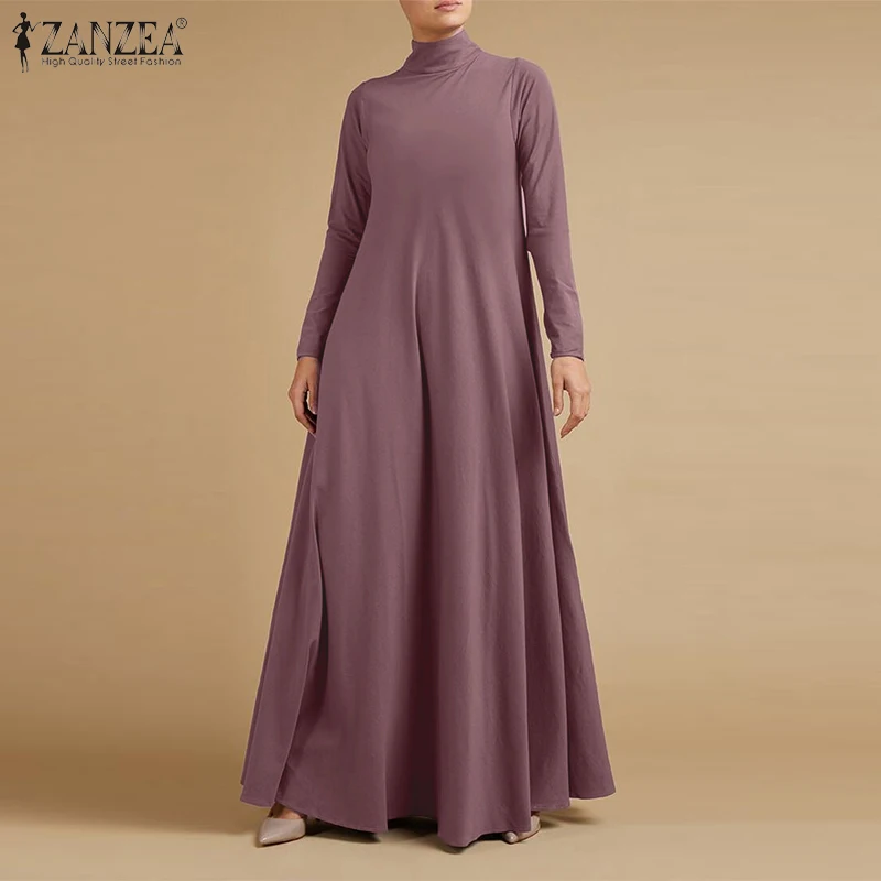 Fashion Autumn Turtleneck Long Sleeve Sundress Women Maxi Long Dress ZANZEA Elegant Solid Casual Robe Femme Kaftan Party Vestido