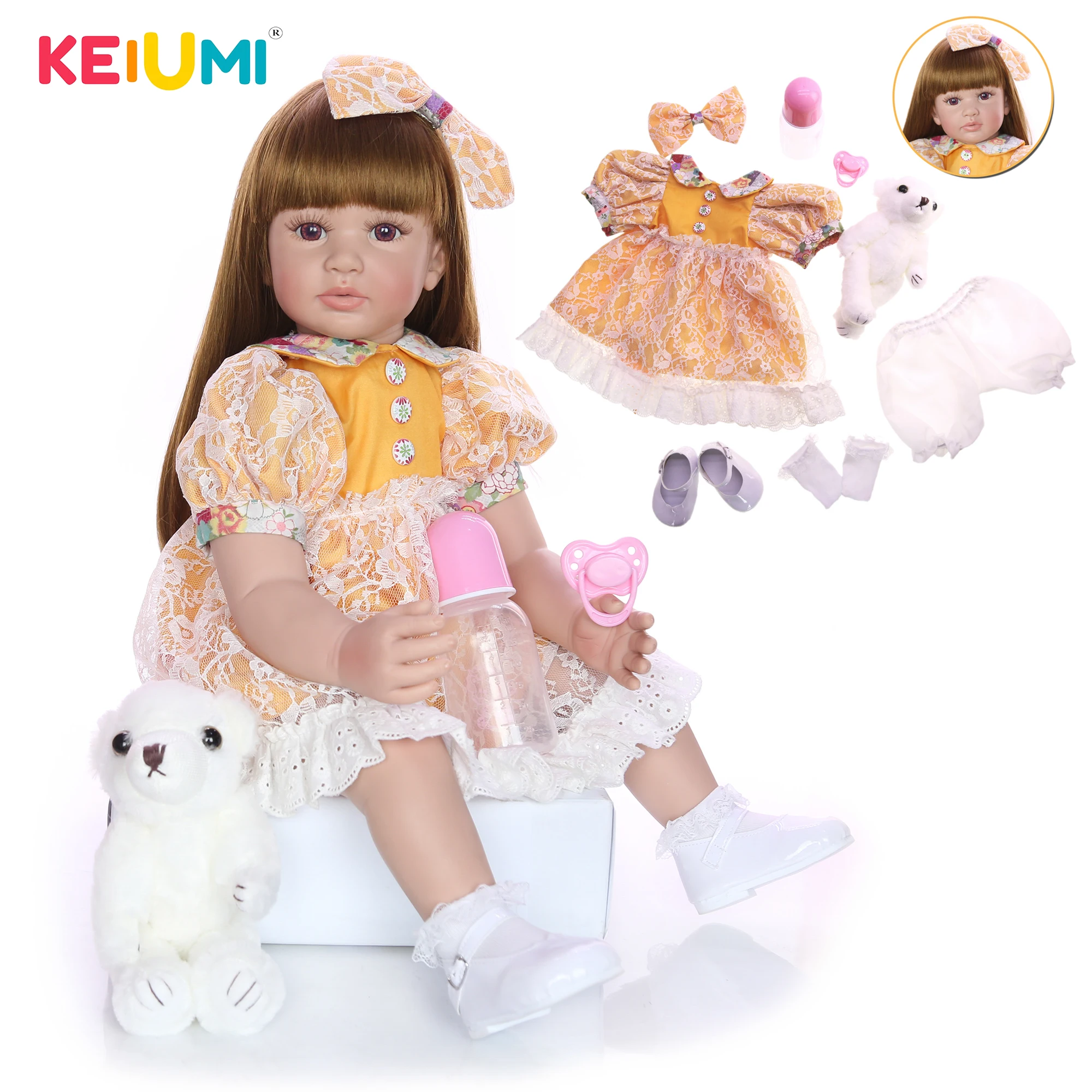 

KEIUMI 24 Inch 60 cm Princess Reborn Toy Cloth body Vinyl Newborn Doll For Girl Lovely Reborn Baby Doll Cloth Body Kids Gifts