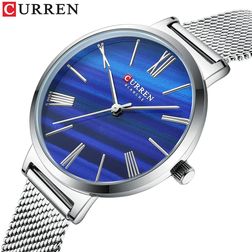 

CURREN Luxury Ladies Simple Fashion Quartz Stainless Steel Clock Classic Elegant Silver Charm Watch Relogio