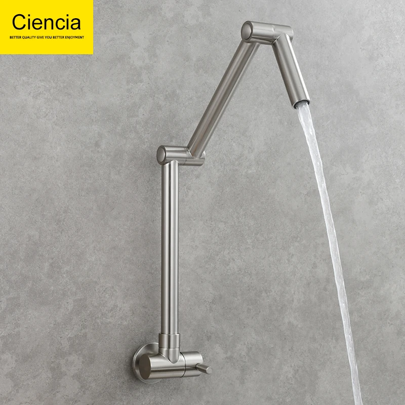 

Ciencia Brass Folding Faucet Two Joint Swing Arms Faucet Wall Mount Kitchen Faucet Only Cold Water Tap