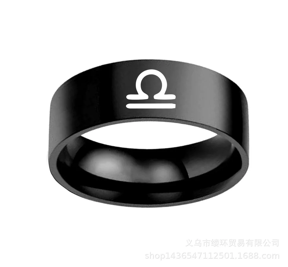 12 Constellations Zodiac Sign Finger Rings Women Girls Black Sliver Color Stainless Steel Ring