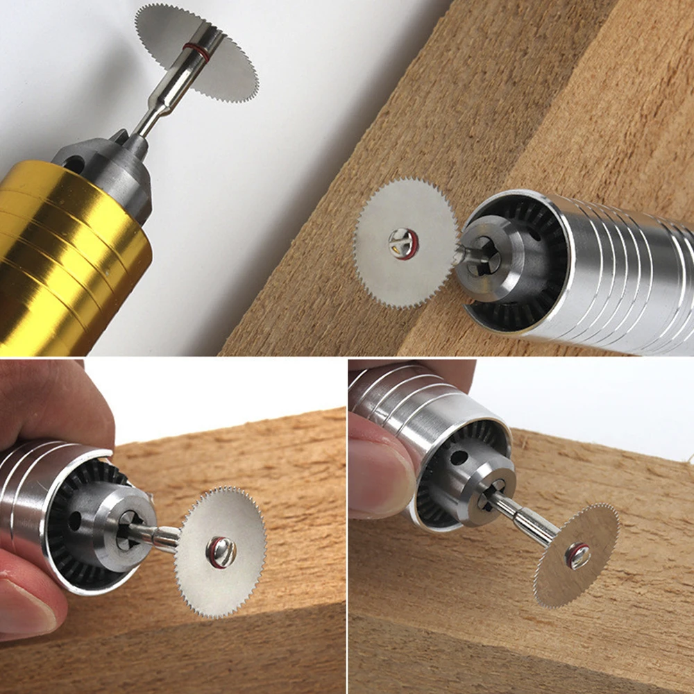 Disco de hojas de sierra para madera, herramientas rotativas de corte, mandril de taladro, acero inoxidable, 6 unidades