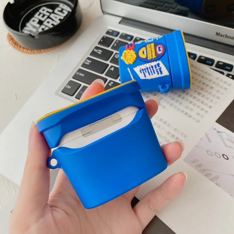 3D ยี่ห้อชีสอาหารสำหรับ AirPods 1 2 Pro 3 Charing กล่องซิลิคอนหูฟังไร้สายบลูทูธป้องกัน