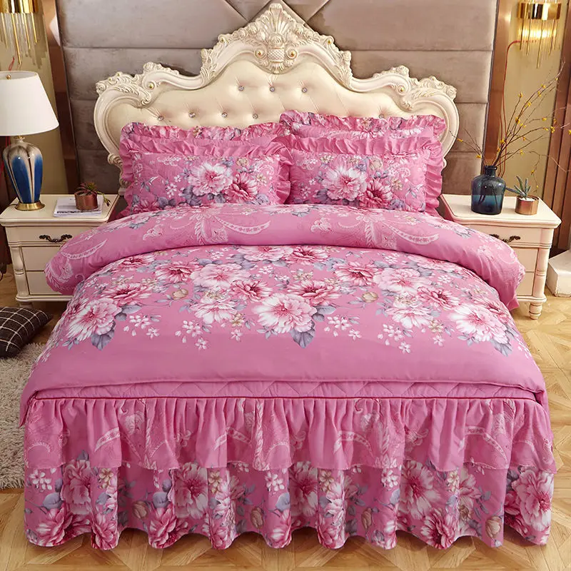 

Korean Version Lace Bed Skirt Bedspread, Princess Style, Quilt Cover, Single, Double, 4 Pcs