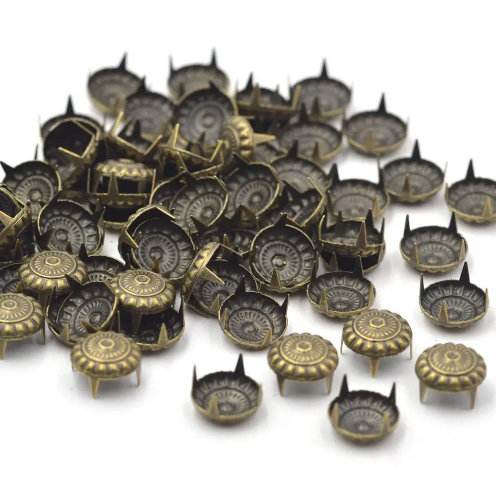 KALASO 100PCS Wholesale 11mm Bronze Color Antique Dome Stud Claw Rivets DIY Craft Supplies Leathercraft Handmade Accessories