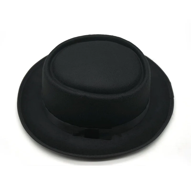 Flat-top fedora hat curling hat autumn and winter new dress felt short brim monochrome male and female church шляпа женская