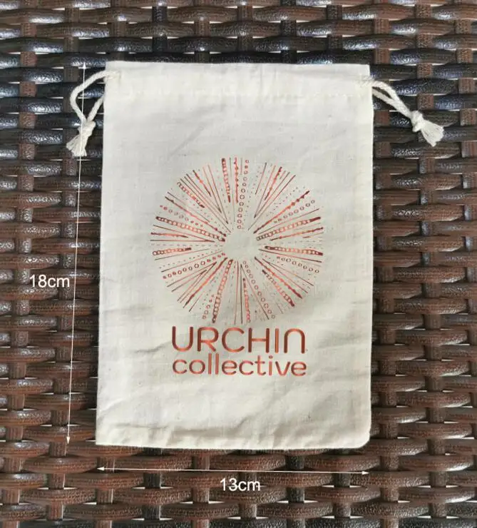 

500 PCS Custom Logo 13x18cm (5x7 inch) 130g Natural Cotton Bags Drawstring Pouches Printed With Brown Logo