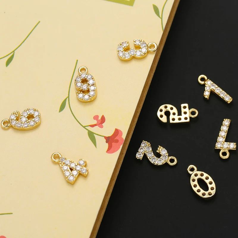 5Pcs/lot,5x10mm Gold-color Arabic Number Charms Pendant for Women\'s Necklaces Earrings Jewelry Accessories Model:VD648