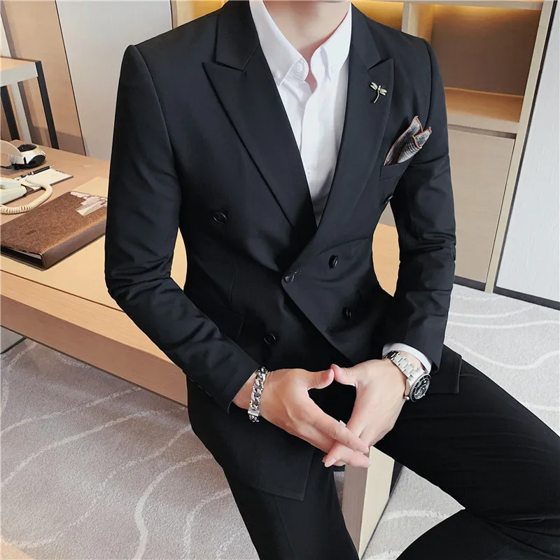 

7XL 6XL 5XL Autumn New Double Breasted Wedding Dress Simple All Match Slim Fit Business Formal Wear Suit Men Clothing