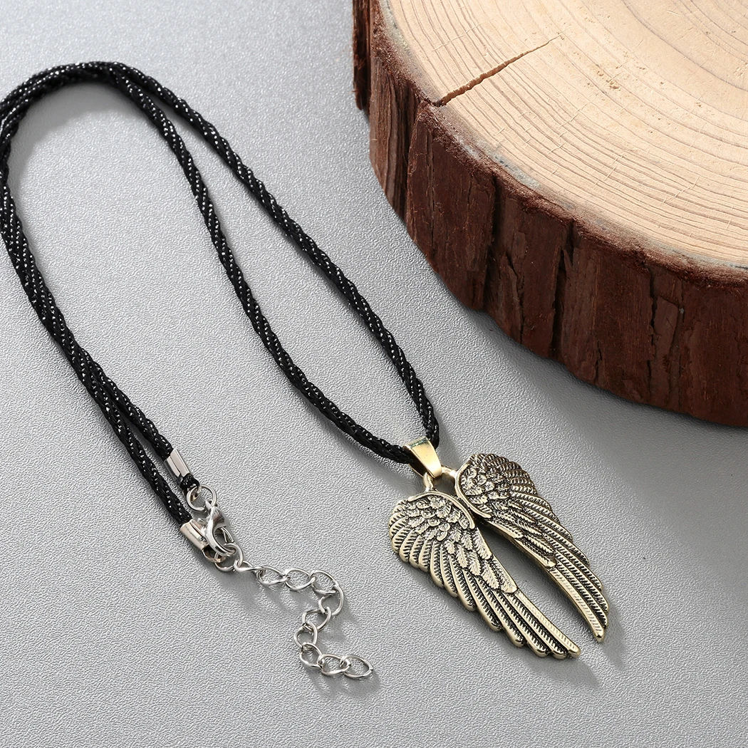 CHENGXUN Vintage Angel Wings Pendant Necklace for Men Women Retro Guardian Angel Wing Amulet Charm Chain Pagan Jewelry