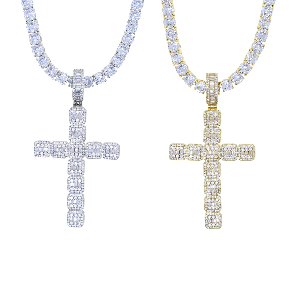 Iced Out Ankh Cross Pendant Tennis Chain Necklace For Men Women