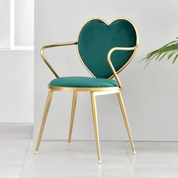 Mobili Nordic Creative Dining Chair Iron Art Heart-Shaped Nail Coffee Lounge Gold Dresser Simple Velvet Chairs мебель для дома