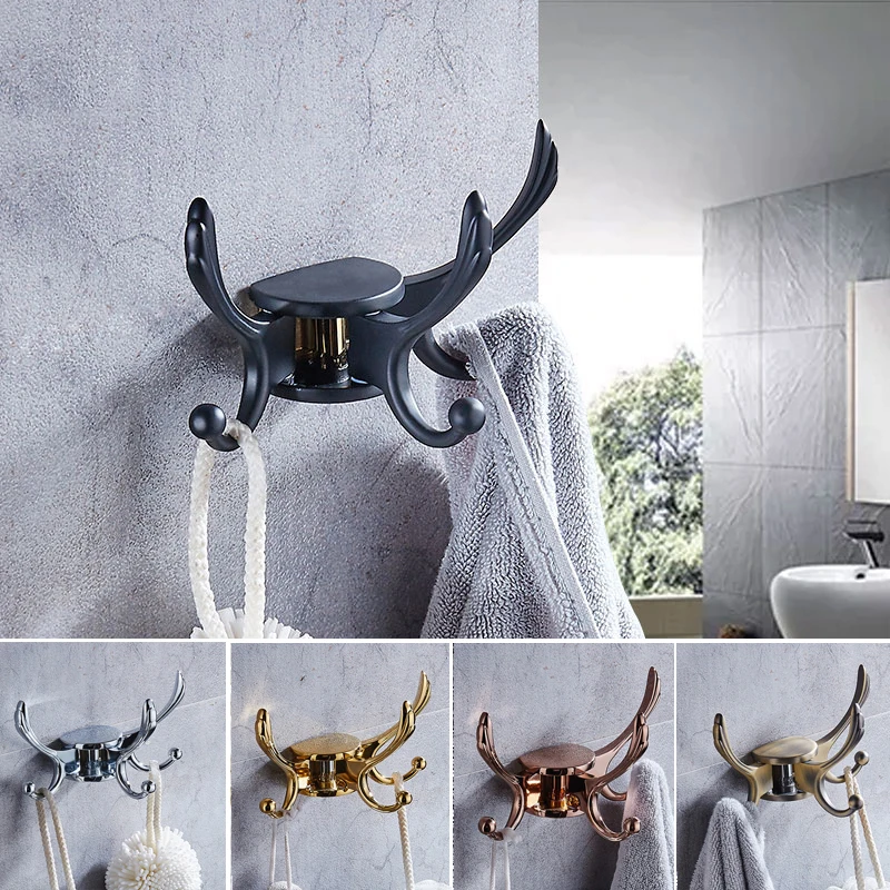 Towel Coat Hooks Wall Mounted Clothes Hangers Bathroom Door Rear Coat Hook Bathroom Accessorie 3/5Hook