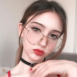 Metal frame Plain Glasses Metal Frame Women Men Round Eyewear Blocking Glasses Optical Spectacle Eyeglass unisex Eye Glasses