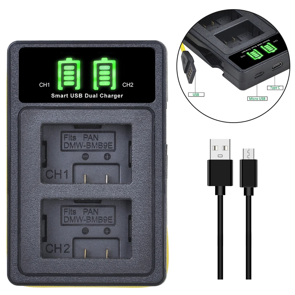 Аккумулятор и зарядное устройство 1200 мАч DMW BMB9 для DMW BMB9E BMB9PP Panasonic Lumix DC-FZ80 FZ40K FZ45K FZ47K FZ60 FZ70 FZ100 FZ150