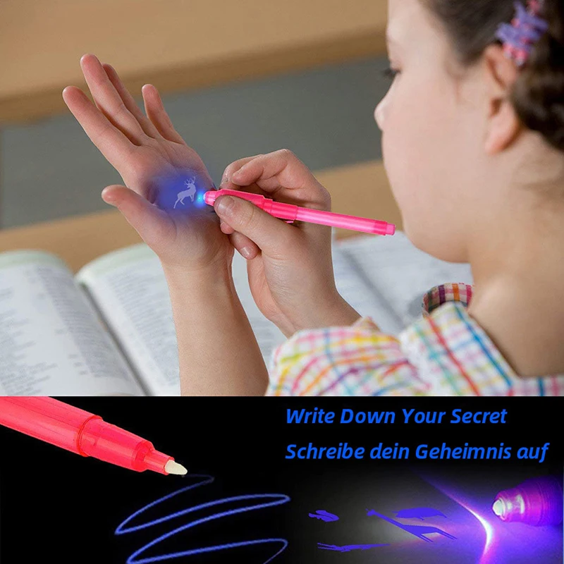 Bolígrafo fluorescente secreto de luz UV para niños, lápiz mágico Invisible para almohadilla de escritura, tablero de dibujo y pintura, regalo de