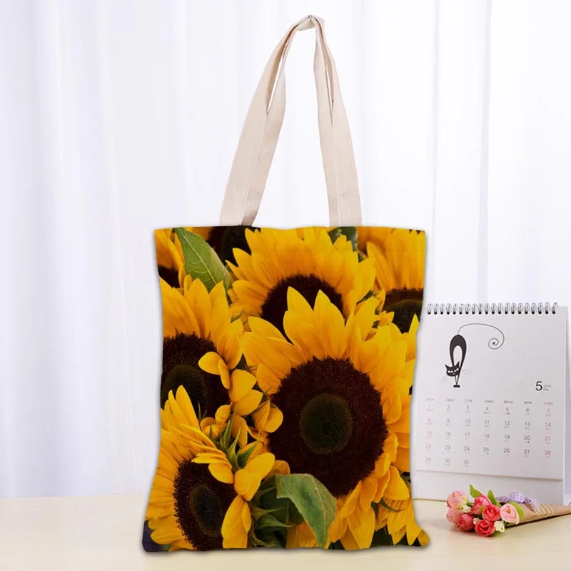 New Arrival Sunflower Bag Foldable Shopping Bag Reusable Eco Large Unisex Canvas Fabric Shoulder Bag Tote 0918