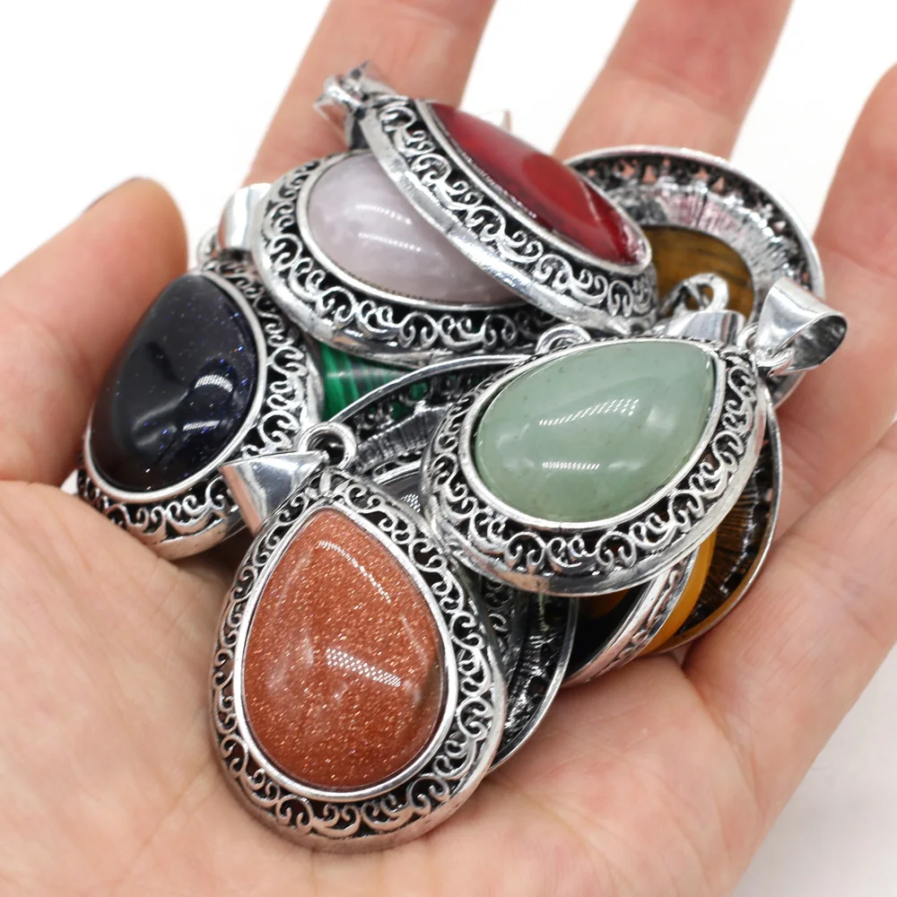 Natural Stone Pendant Green Turquoises Abalone Shell Pendant Charms For Women Jewelry Making Necklaces Bracelets Size 24x40mm